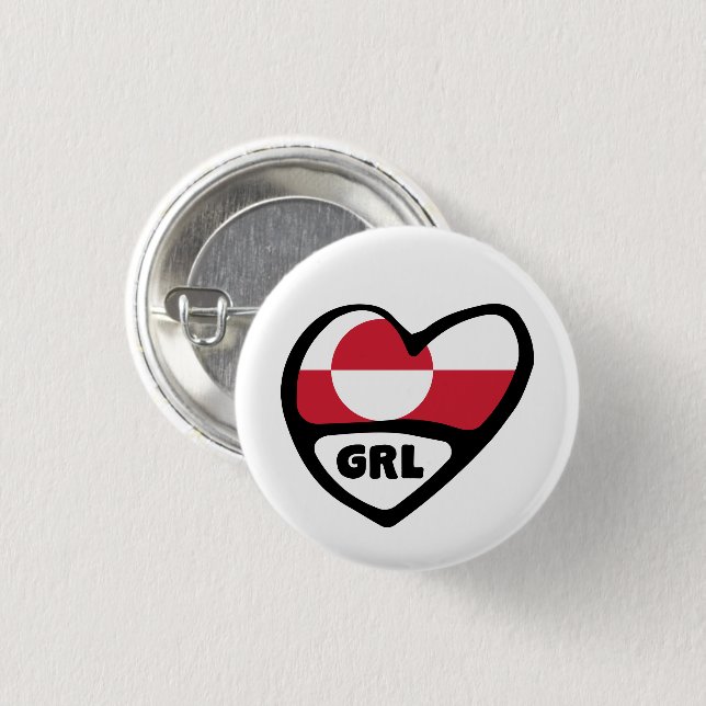 Grönlands kod Land Flagga Heart Pin Badge, GRL Knapp (Framsida & baksida)