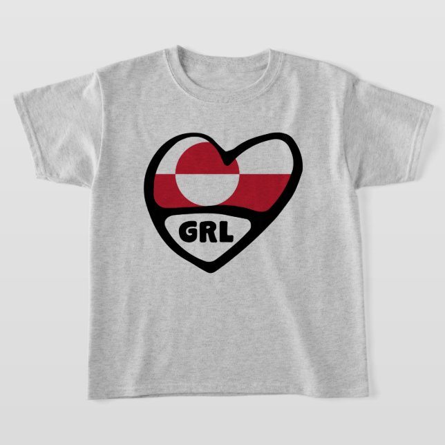 Grönlands kod Land Flagga Heart Pin Badge, GRL T Shirt (Laydown)