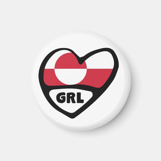 Grönlands Land-kod Flagga Heart, GRL Magnet (Framsidan)