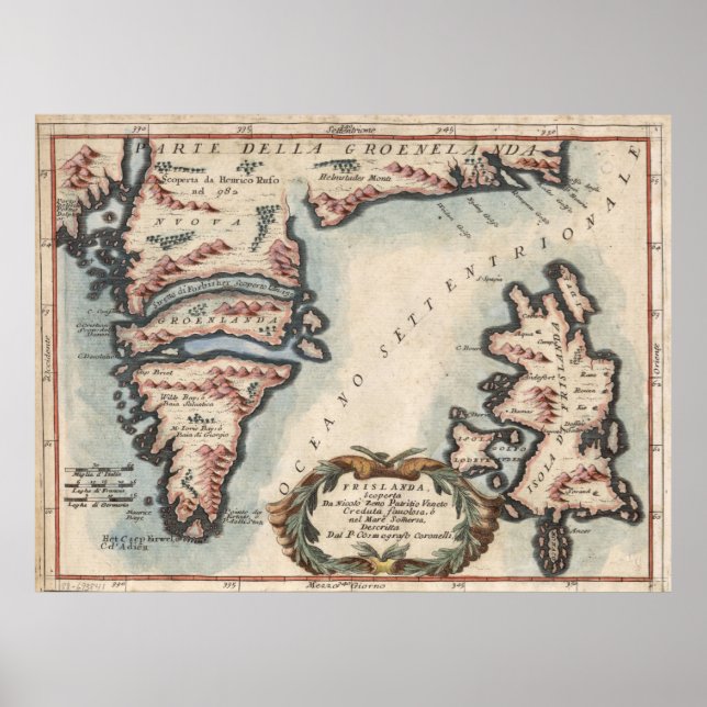 Grönlands vintage Karta och Islandet (1694) Poster (Framsidan)