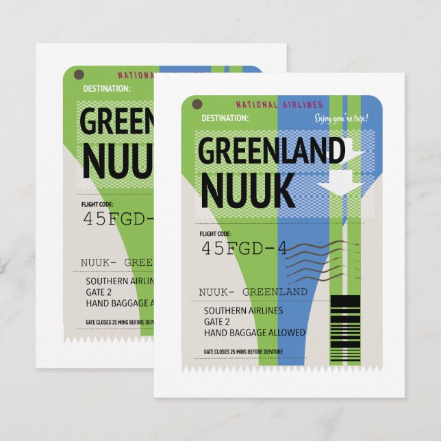 Grönländska Nuuk-resor biljett (Fram/baksida)
