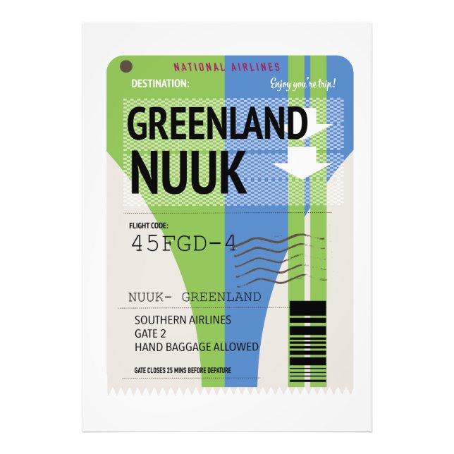 Grönländska Nuuk-resor biljett Fototryck (Framsidan)