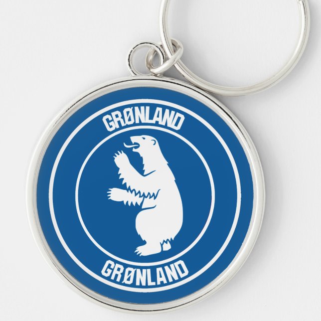 Grönlandsrundans emblem rund silverfärgad nyckelring (Framsidan)