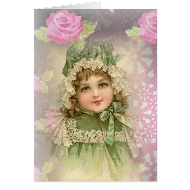 Grönögd flicka hälsningskort (Framsidan)