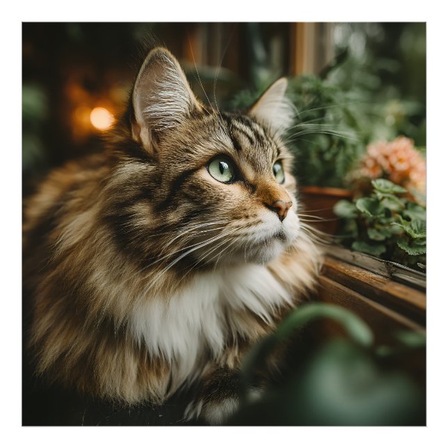 Grönögd Fluffig Tabbykatt Fototryck (Framsidan)