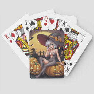 Grönögd Halloween-häxa på Jack-O-Lanterns Casinokort