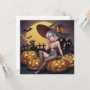 Grönögd Halloween-häxa på Jack-O-Lanterns Inbjudningar
