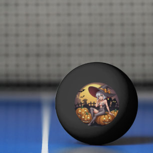 Grönögd Halloweenhäxa på Jack-O-Lyktan Pingisboll
