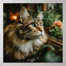 Grönögd Luddig Tabbykatt Poster