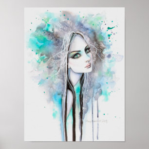 Grönögd spöke 12 x 16 abstrakt fantasiporträtt poster