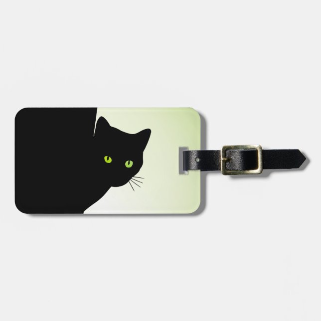 Grönögd svart katt bagagebricka (Horisontell Framsida)