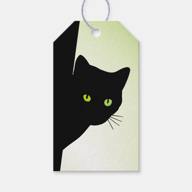 Grönögd svart katt presentetikett (Framsidan)