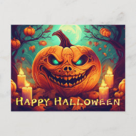 Grönögda Pumpaljus Fullmåne Halloween Helg Vykort