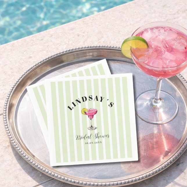 Grönrandig Cocktail Bröllopsdusch Pappersservett (Green Stripe Cocktail Bridal Shower Napkins)