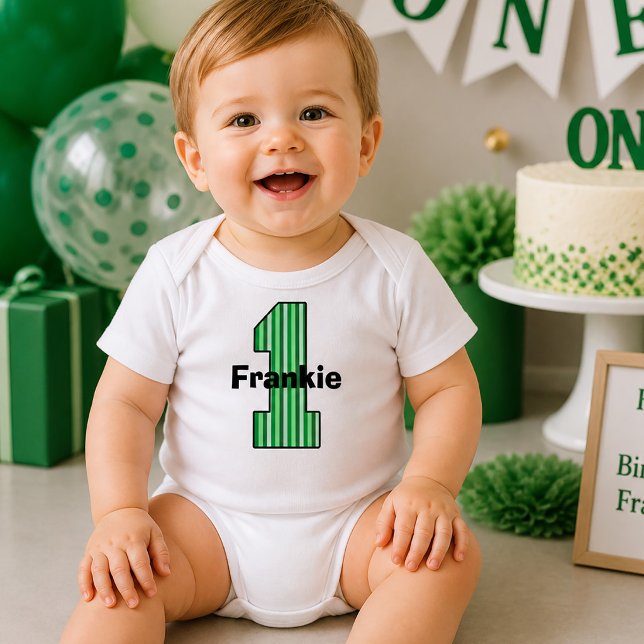 Grönrandig Första Födelsedagen T Shirt (Green Striped First Birthday Toddler T-shirt )