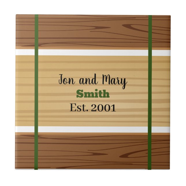 Grönrandig och trälook  kakelplatta (Framsidan)