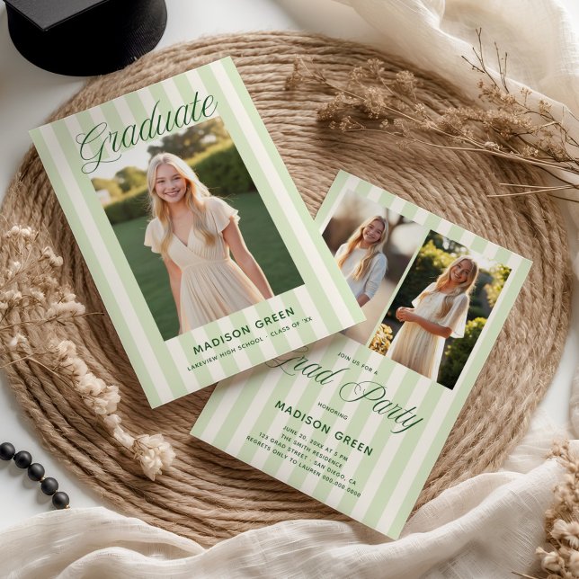 Grönrandig Preppy-utexaminerad Inbjudningar (Skapare uppladdad)