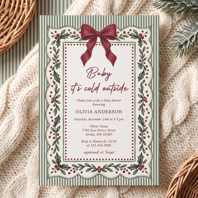 Grönrandig vinter jul tema baby shower inbjudningar (Skapare uppladdad)
