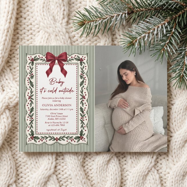 Grönrandig vinter jul tema baby shower inbjudningar (Skapare uppladdad)
