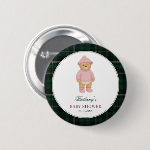 Grönrutig Baby Shower-knapp för Preppy Bear Knapp