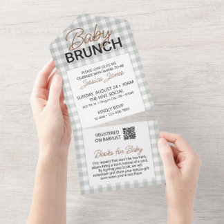 Grönrutig babybrunchinbjudan med bokkort