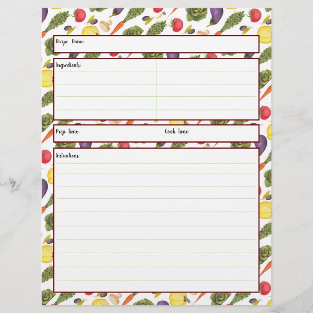 Grönsak Receptblad (Framsida)