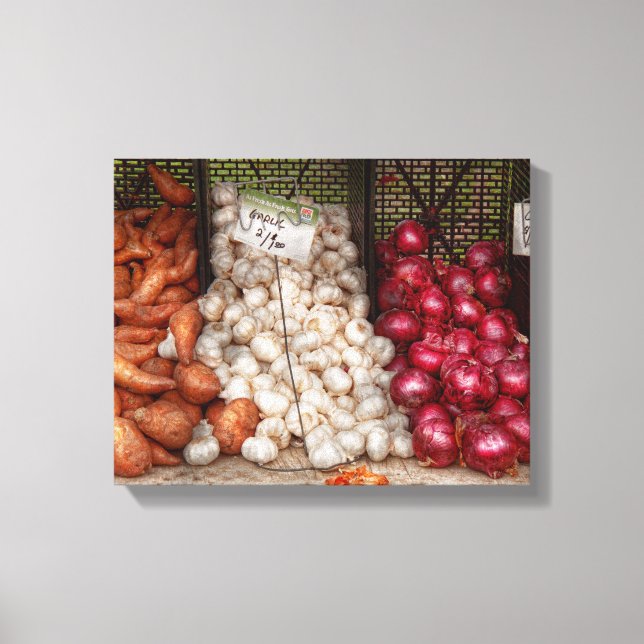 Grönsak - Sötpotatis, Vitlök och Lök Canvastryck (Framsida)