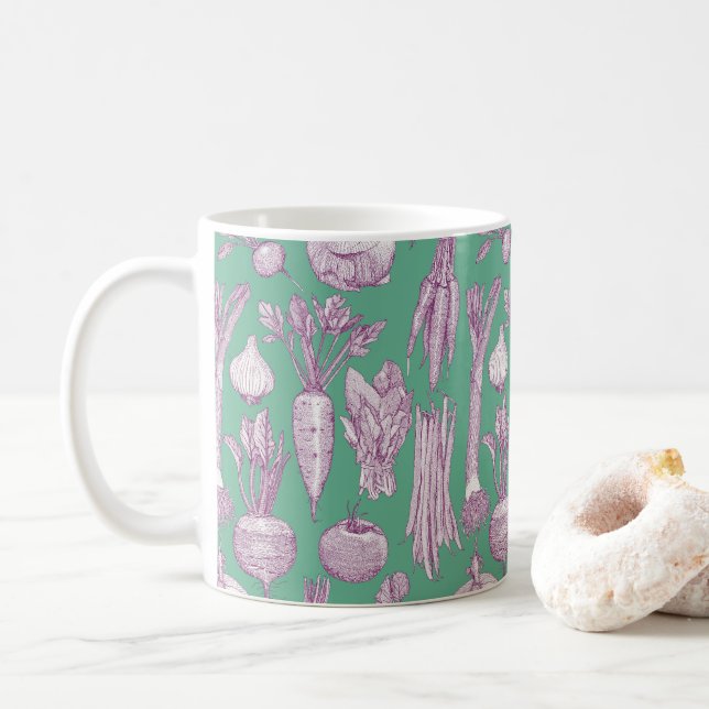 grönsaker från bondens marknad lila pepparmynta kaffemugg (Med munk)