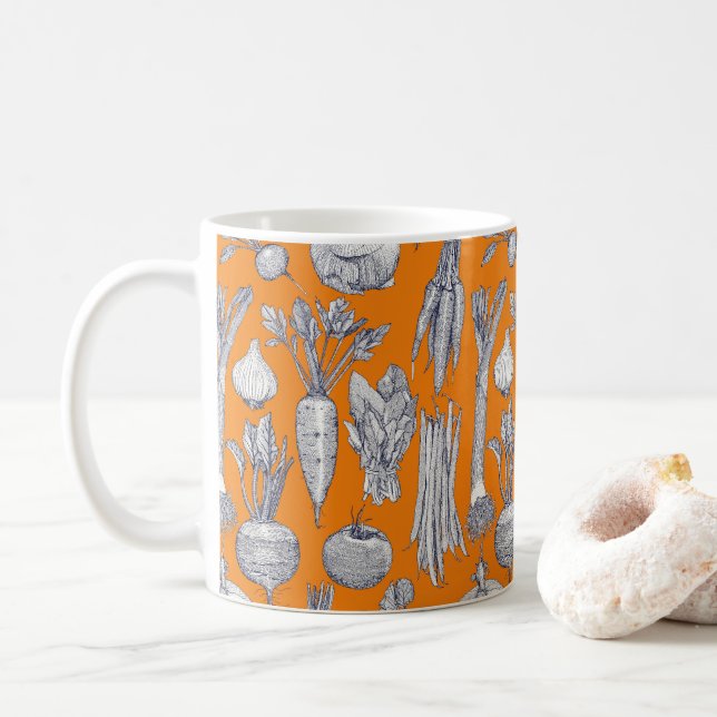 grönsaker från bondens marknad marinblå satsuma kaffemugg (Med munk)