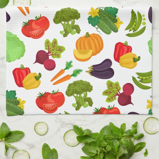 Grönsaker Seamless Vegan Mönster Kökshandduk (Vikta)