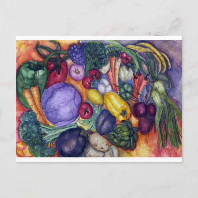 Grönsaker Vegetable Watercolor Art Vykort (Framsida)
