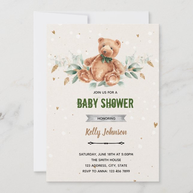 Grönsaklig björn baby shower födelsedagsinbjudan inbjudningar (Framsida)