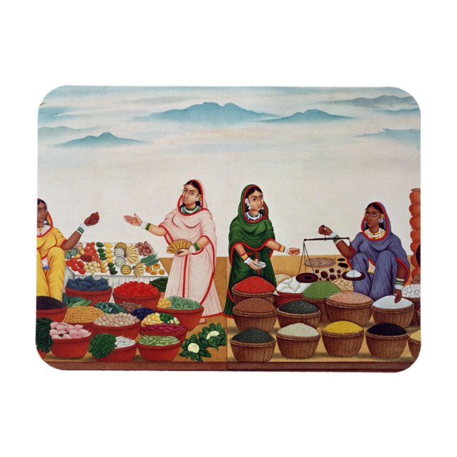 Grönsaks- och spismarknaden i Benares, c.1840 (gou Magnet (Horisontell)