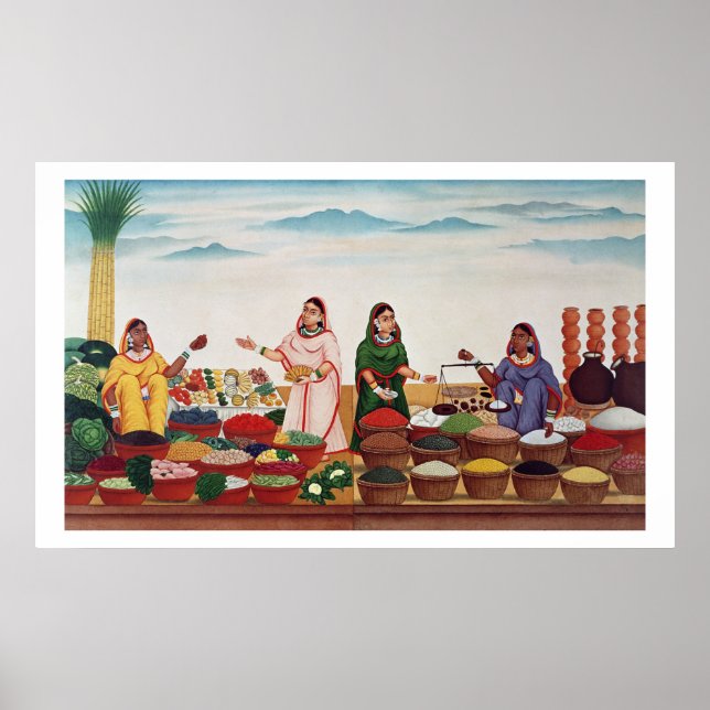 Grönsaks- och spismarknaden i Benares, c.1840 (gou Poster (Framsidan)