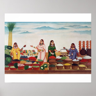 Grönsaks- och spismarknaden i Benares, c.1840 (gou Poster