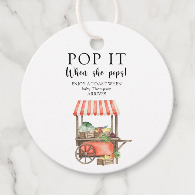 Grönsaksbabyfest - Poppa den! När hon poppar!  Gåvor Etiketter (Framsida)