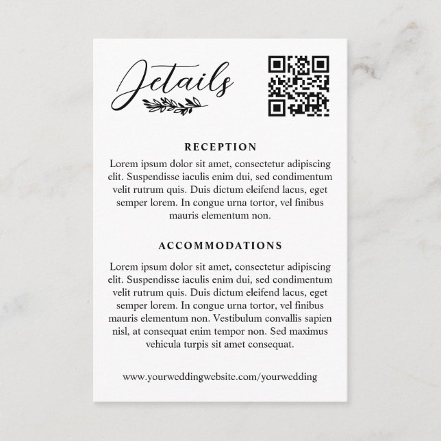 Grönsakssprig Eleganta Bröllopsdetaljer QR-kod Tilläggskort (Framsida)