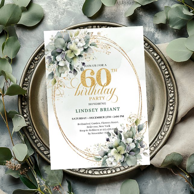 Grönska 60-års födelsedag bohemisk blad inbjudan (Greenery 60th Birthday Bohemian Leaf Invite

)