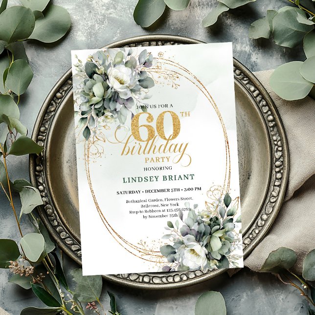 Grönska 60-års födelsedags Boho Eucalyptus Inbjuda Inbjudningar (Greenery 60th Birthday Boho Eucalyptus Invite

)