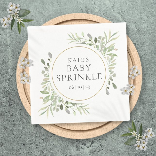 Grönska  Akvarellblad Baby Shower Pappersservett (Greenery Watercolor Leaves Baby Shower Napkins)