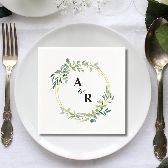 Grönska Ampersand Monogram Bröllopspapper Pappersservett (Greenery ampersand monogram wedding paper napkins add fresh elegant charm to wedding receptions.)