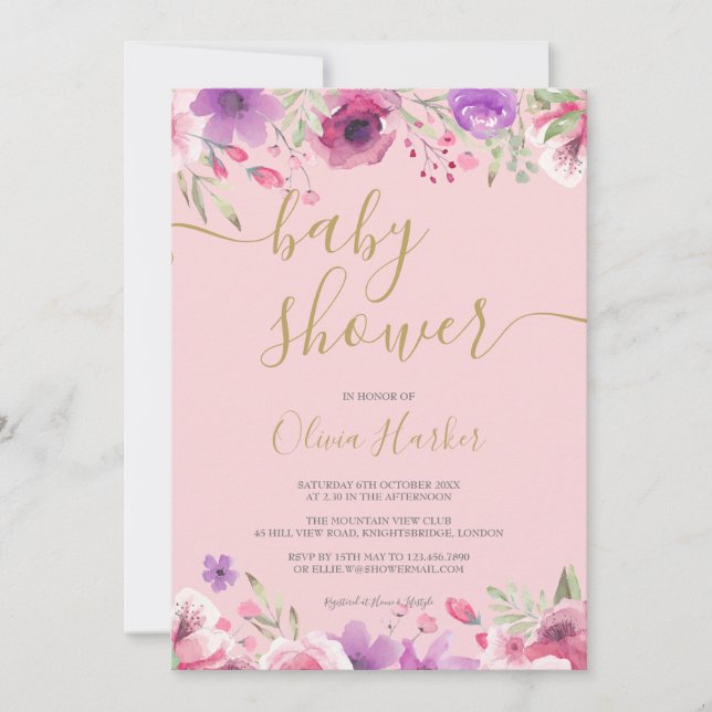 Grönska Äng Blommor Baby Flicka Shower/Sprinkle Inbjudningar (Framsida)