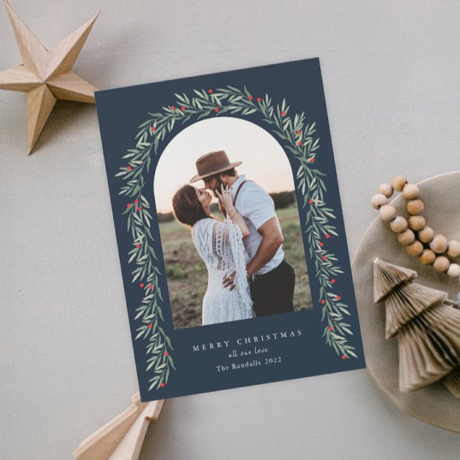 Grönska Ark Modernt Skript Foto Jul Julkort (Skapare uppladdad)