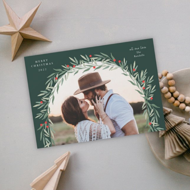 Grönska Ark Modernt Skript Foto Jul Julkort (Skapare uppladdad)