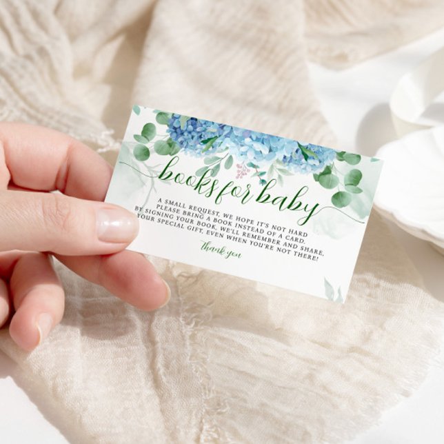 Grönska Blå hortensia Böcker för baby shower Tilläggskort (Skapare uppladdad)