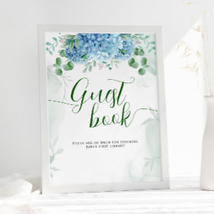 Grönska Blå hortensia Gästbok Baby Shower Poster