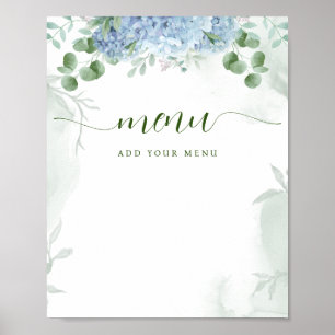 Grönska Blå hortensia Meny Baby Shower Poster