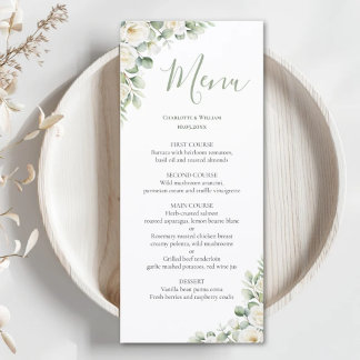 Grönska Blommig Elegant Bröllopsmeny Meny