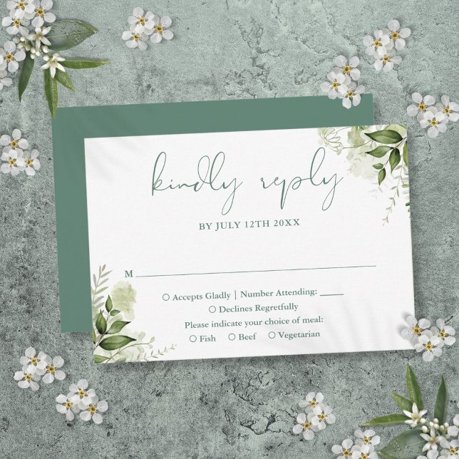 Grönska Blommig Elegant Eukalyptus Grön Bröllop OSA Kort (Greenery Floral Elegant Eucalyptus Green Wedding RSVP Card)