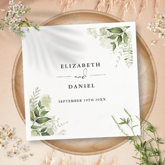 Grönska Blommig Elegant Modern Bröllop Pappersservett (Greenery Floral Elegant Modern Wedding Napkins)